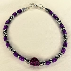 Purple Turquoise and Hematite Day Of The Dead Sugar Skull Bracelet